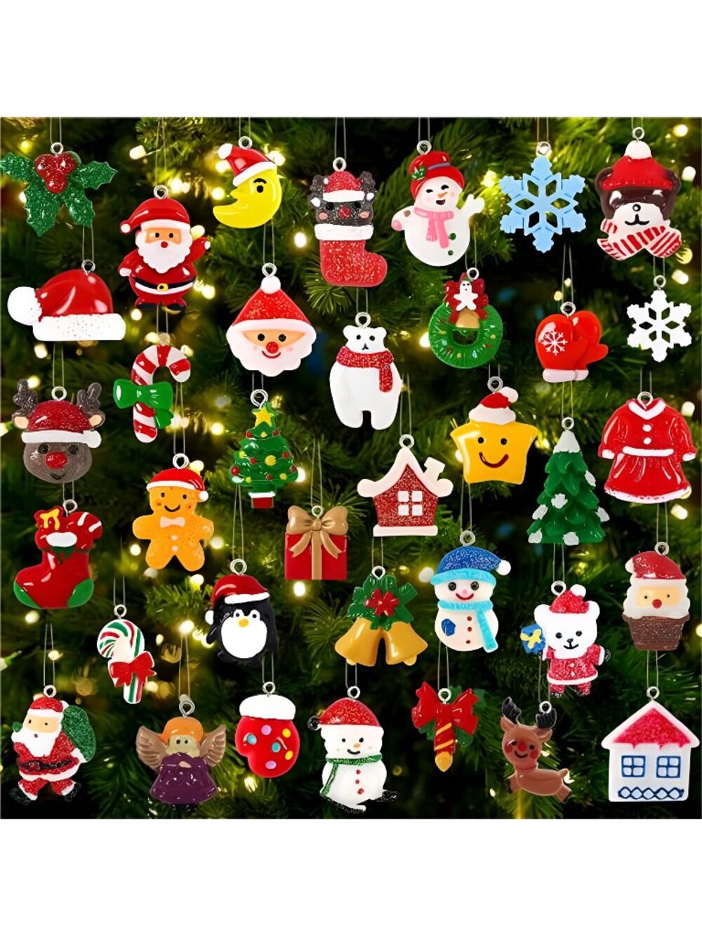 36pcs Mini Christmas Ornaments Resin Set for Christmas Tree Decoration